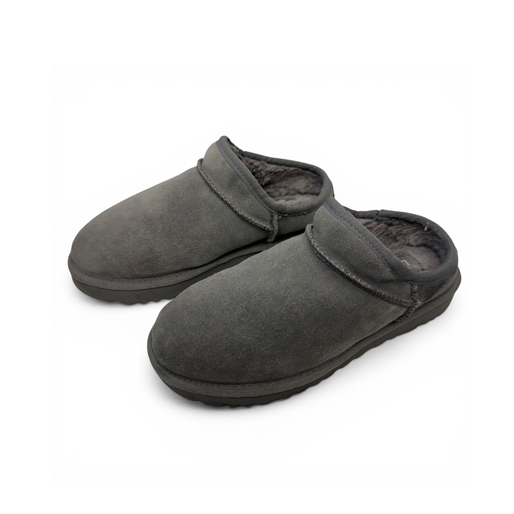 UGG Classic Slipper Women Size 7 Grey Suede Slip On Slide Mule Sherpa Lined